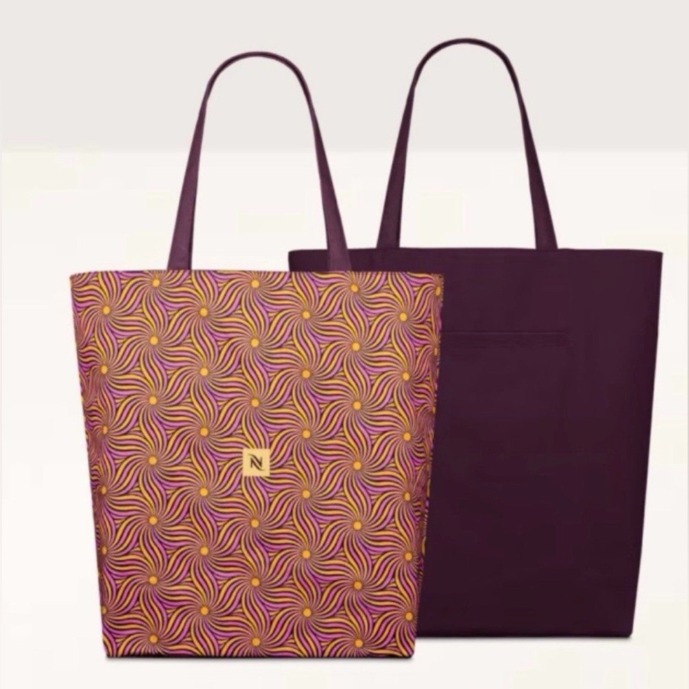 Nespresso Festive Tote Bag Reversible Limited Edition Purple Psychedelic Swirl